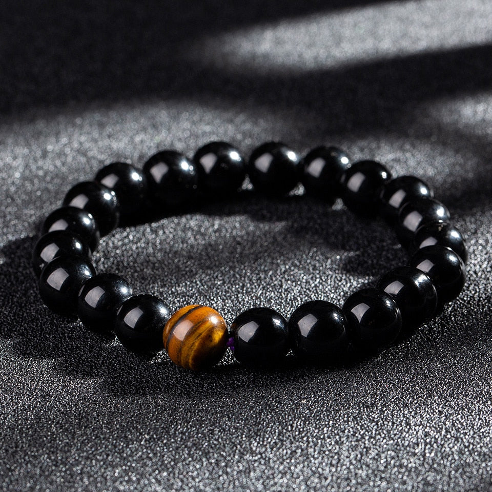 Natural Black Hematite With Tiger Eye Stone Beads Men Jewelry Bracelet 12mm Lovers Energy Balance Strand Bracelets Bangles Male