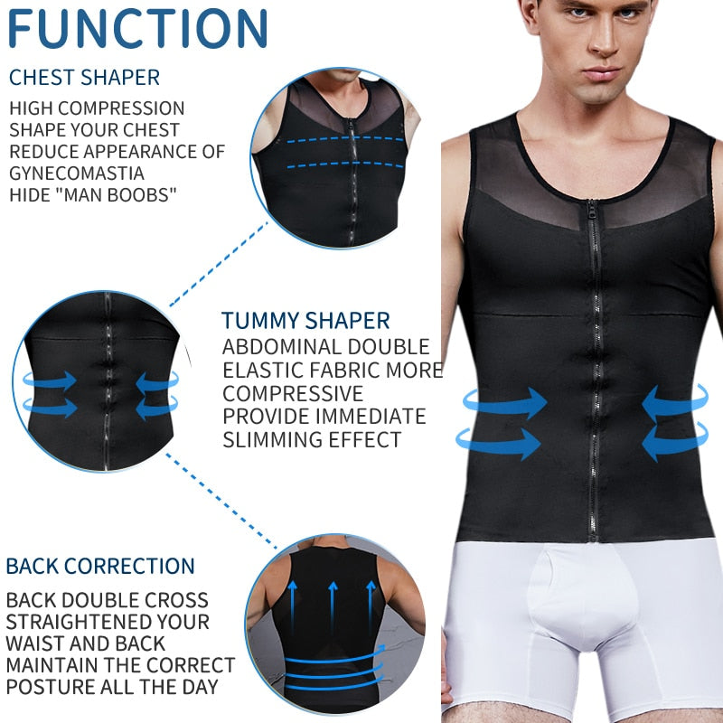 Men Chest Compression Shirt Body Shaper Abdomen Reducer Tops Gynecomastia Waist Trainer Corset Vest Tummy Slimming Tank Bodysuit| |