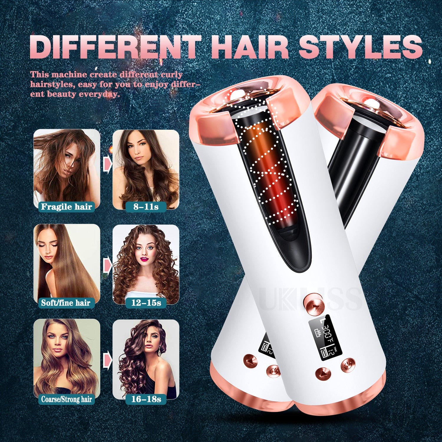 Curling Iron Automatic Hair Curler for Curls Waves LCD Display Ceramic Curly Auto USB Cordless Fashion