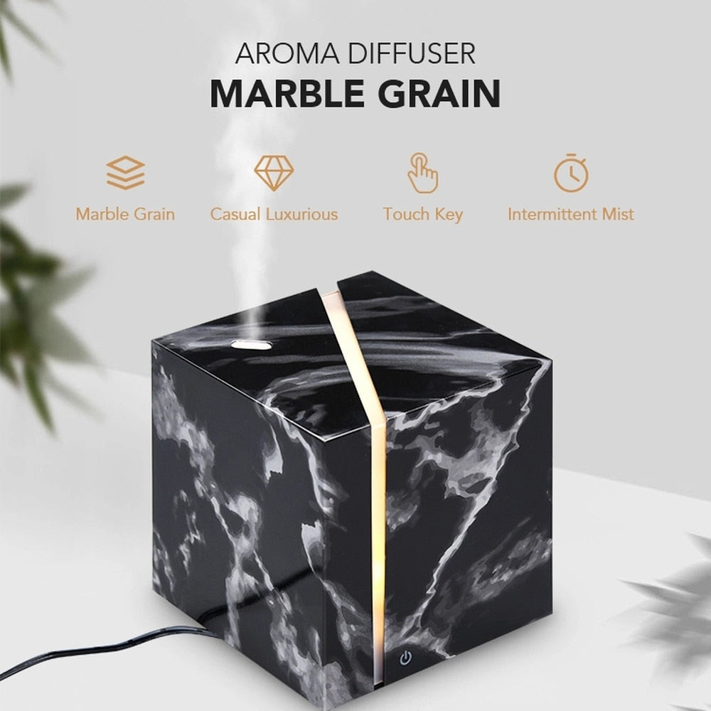 Marble Grain Ultrasonic Air Humidifier Essential Oil Aromatherapy Diffuser 200ml for Office Home Bedroom Living Room Study Yoga