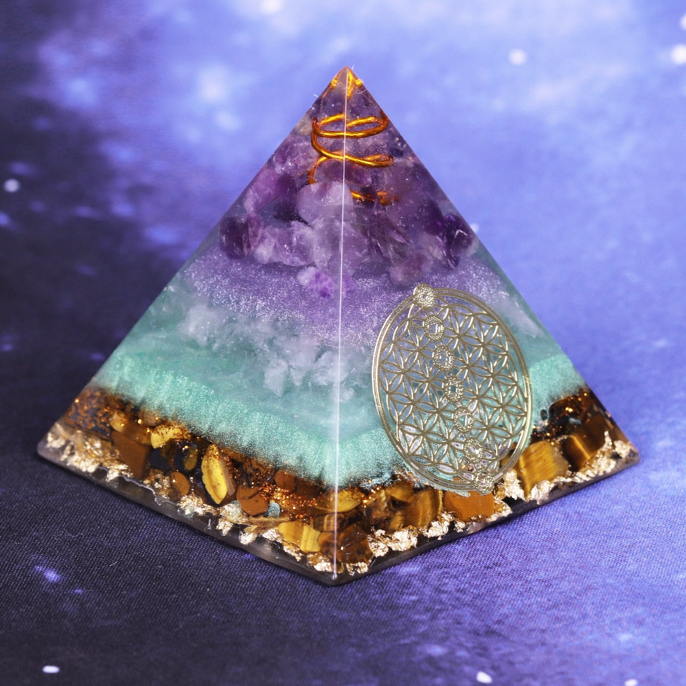 Reiki Orgone Pyramid Amethyst Energy Circle Healing Crystal Chakras Natural Stone Orgonite Pyramids Fengshui Home Decor