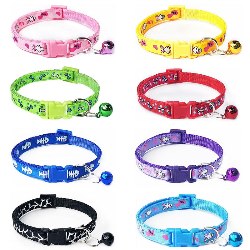 Cartoon Dog Cat Collars With Bell Adjustable Polyester Buckle Collar Cat Pet Supplies Accessories Collar Small Dog Chihuahua