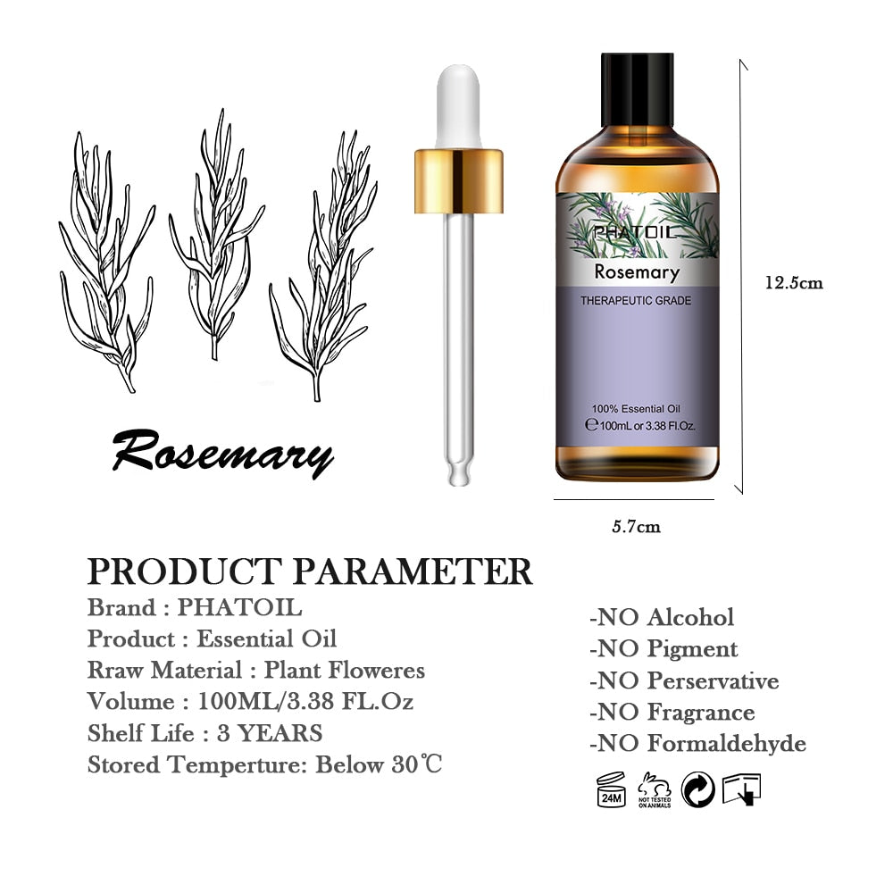 6.8OZ 2PCS 100ML Rosemary Essential Oil Diffuser Bath Relieve Fatigue Eucalyptus Vanilla Sandalwood Lavender Tea Tree Jojoba Oil