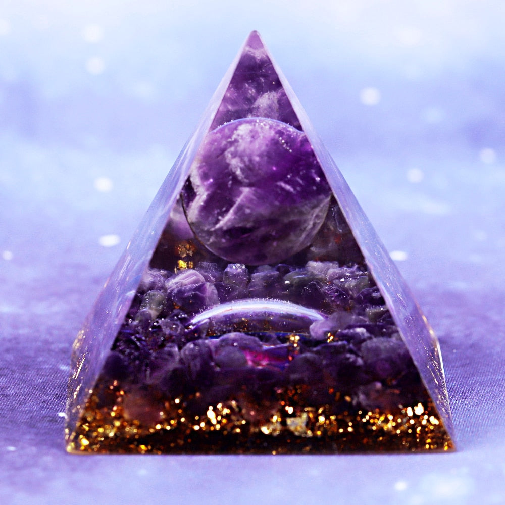 Glow In The Dark Planet Orgone Pyramid Amethyst Sphere Healing Orgonite Energy Generator Pyramid Jewelry Resin Decorative