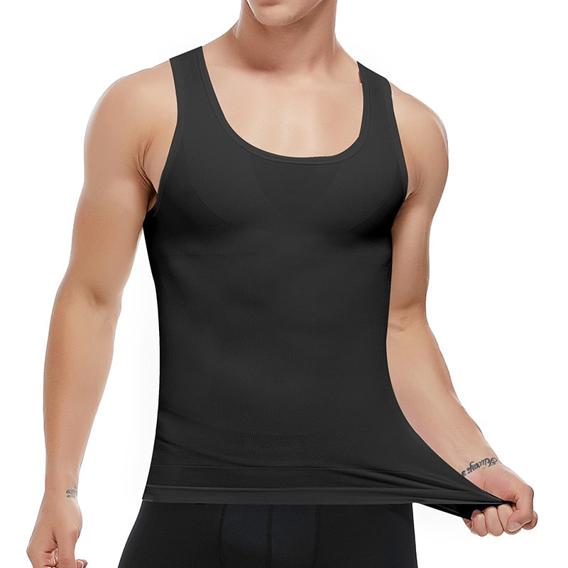 Mens Compression Shirt Slimming Body Shaper Vest Workout Tank Tops Abs Abdomen Undershirts Waist Trainer Shapewear - Shapers