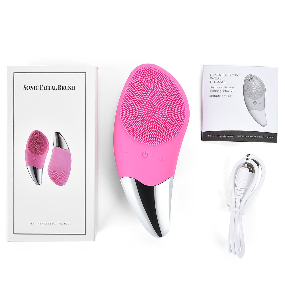 Facial Cleansing Brush Rechargeable Waterproof Silicone Face Brush Sonic Vibration Deep Cleaning Blackhead Remover Anti Aging Home Use Beauty Devices