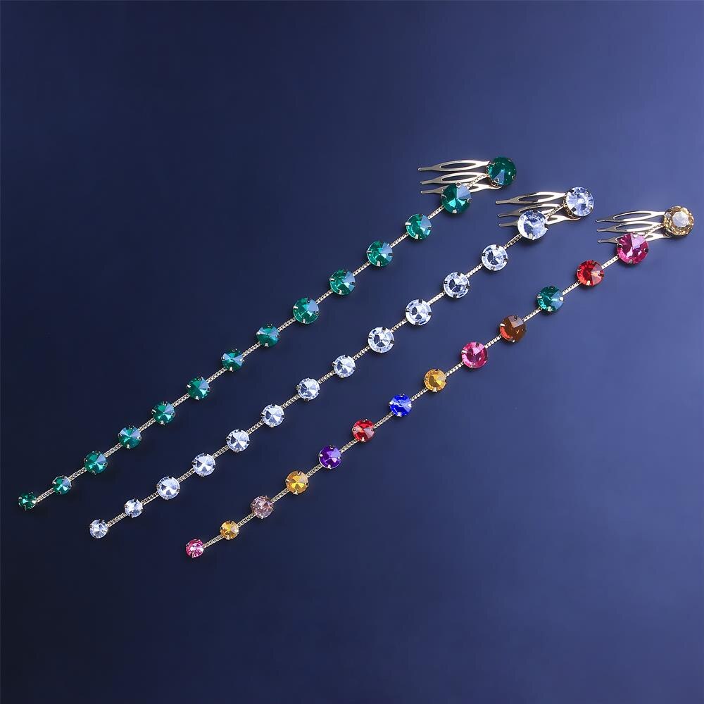 Fashion Colored Braid Hair Comb Chain Accessory for Women Wedding Rhinestone Hair Pins Long Headband Wholesale Jewelry| |