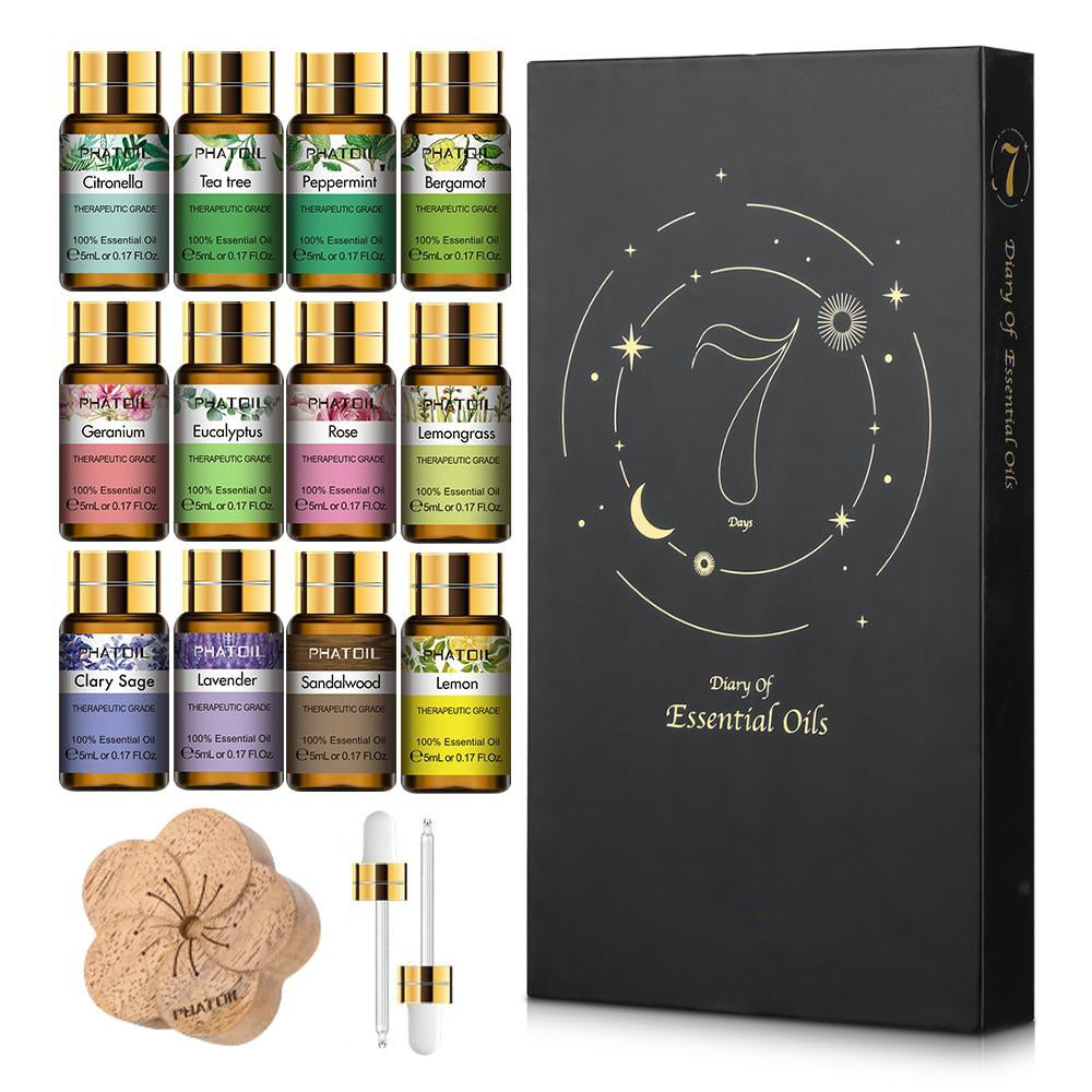 12pcs Gift Box Pure Natural Essential Oils Set for humidifier Lavender Mint Lemon Bergamot Tea Tree Purify Air Aroma Oil