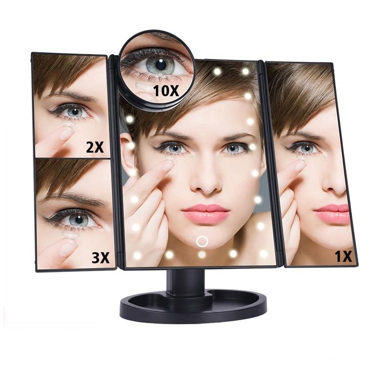 LED Touch Screen 22 Light Makeup Mirror Table Desktop 1x/2x/3x/10x Magnifying Vanity 3 Folding Adjustable lighted makeup mirror