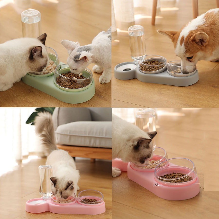 Automatic cat bowls Water Dispenser Protect Spine 360 rotate Cat feeder 2 in 1 Cat food bowl with Waterer Pet Products