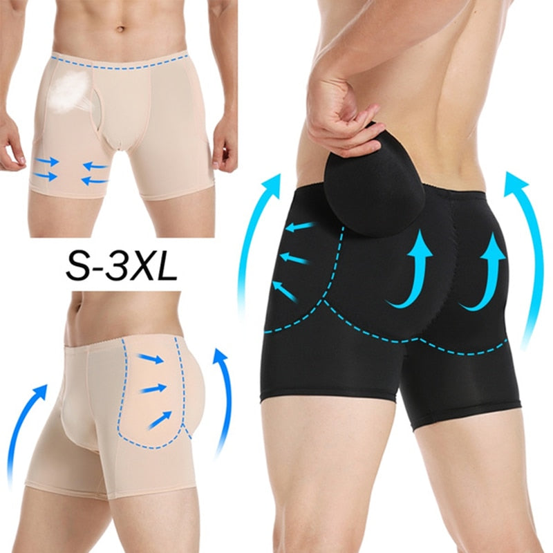 Men Shapers Padded Butt Lifter Control Panties Booster Hip Enhancer Bodyshort Pants For Men Slimming Underwear Tummy Shapewear - Shapers