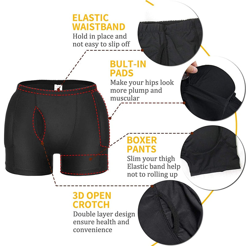 Men Butt Lifter Shapewear Butt Shaper Boxer Shorts Padded Enhancing Underwear Slimming Panties Tummy Control Short Padded - Shapers