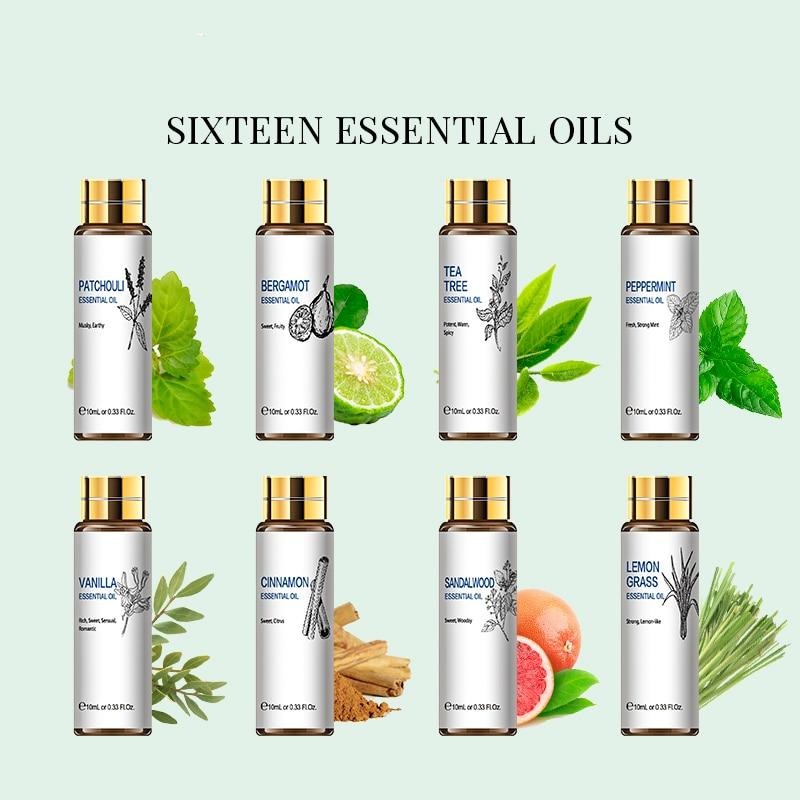 10ML 16pcs Essential Oils Set Diffuser Aroma Oil Vanilla Lavender Rose Sandalwood Jasmine Peppermint Oil