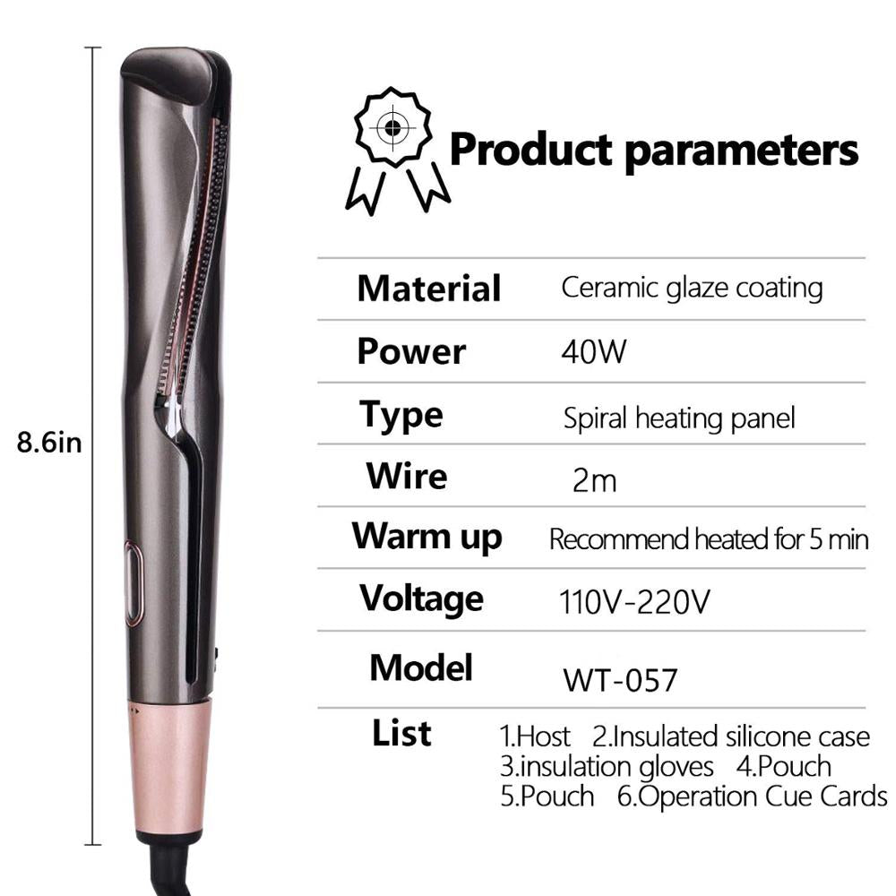 Ceramic Tourmaline Flat Iron Hair Straightener & Curler 2 in 1 Twist Plate Dual Voltage Travel LCD Display Hair Styling Tool