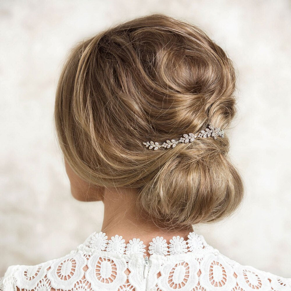 Elegant Bridal Hair Accessories Leaves Rhinestone Crystal Headband Women Bride Head Chain Headpiece Headdress Jewelry - Hair Jewelry