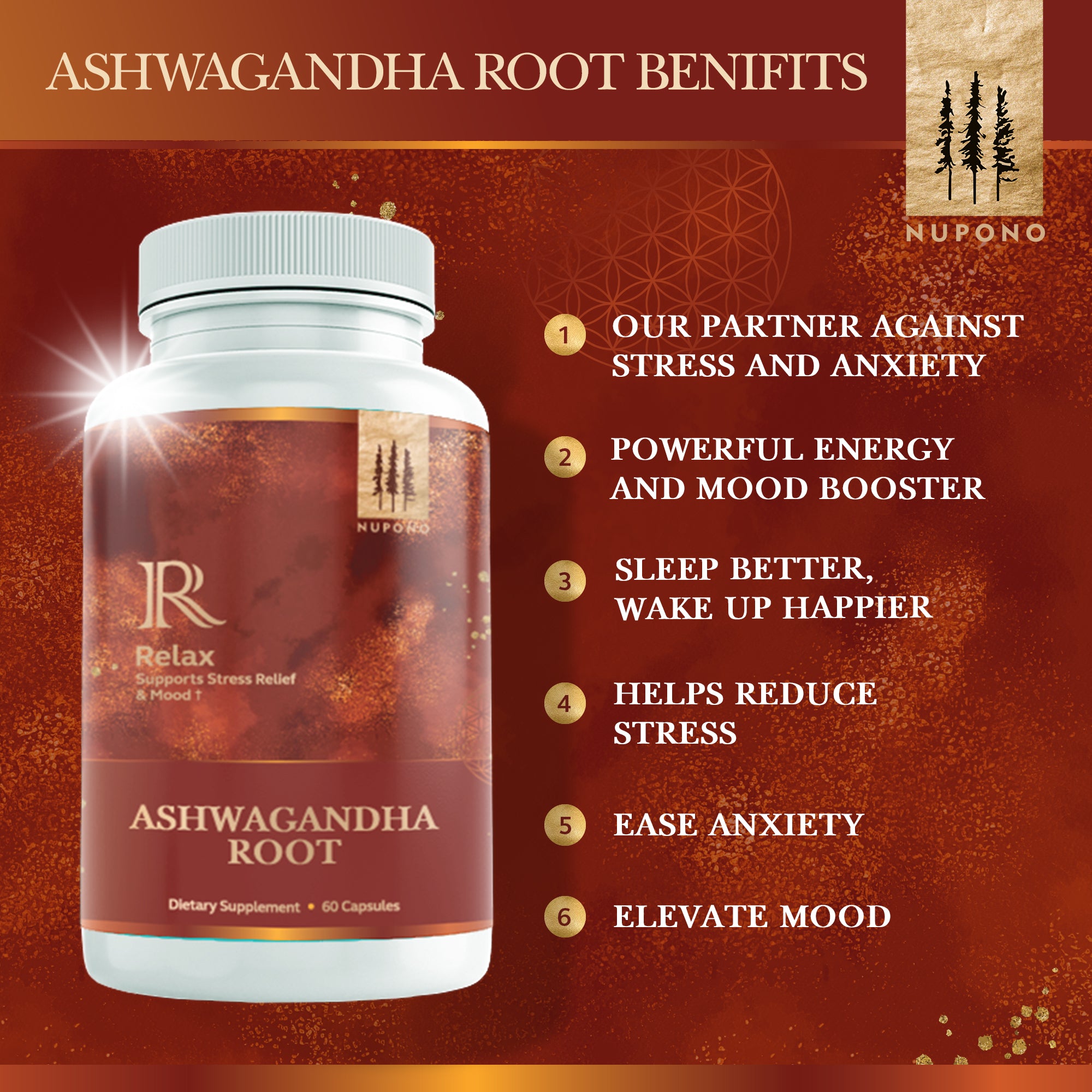 Ashwagandha Root Supplement 675mg with Black Pepper for Better Absorption 60 Tablets - Reduce Stress Ease Anxiety and Elevate Mood, Energy