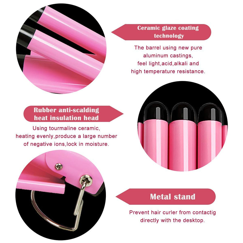Triple Curling Iron 3 Barrel Hair Curler Crimp Big Wave Hair Waver Styling Tools Curling Wand Curl Machine Corrugation for Hair