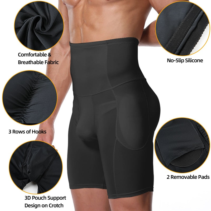 Men Tummy Control Shorts Shapewear High Waist Slimming Body Shaper Girdle Compression Padded Underwear Boxer Briefs| |