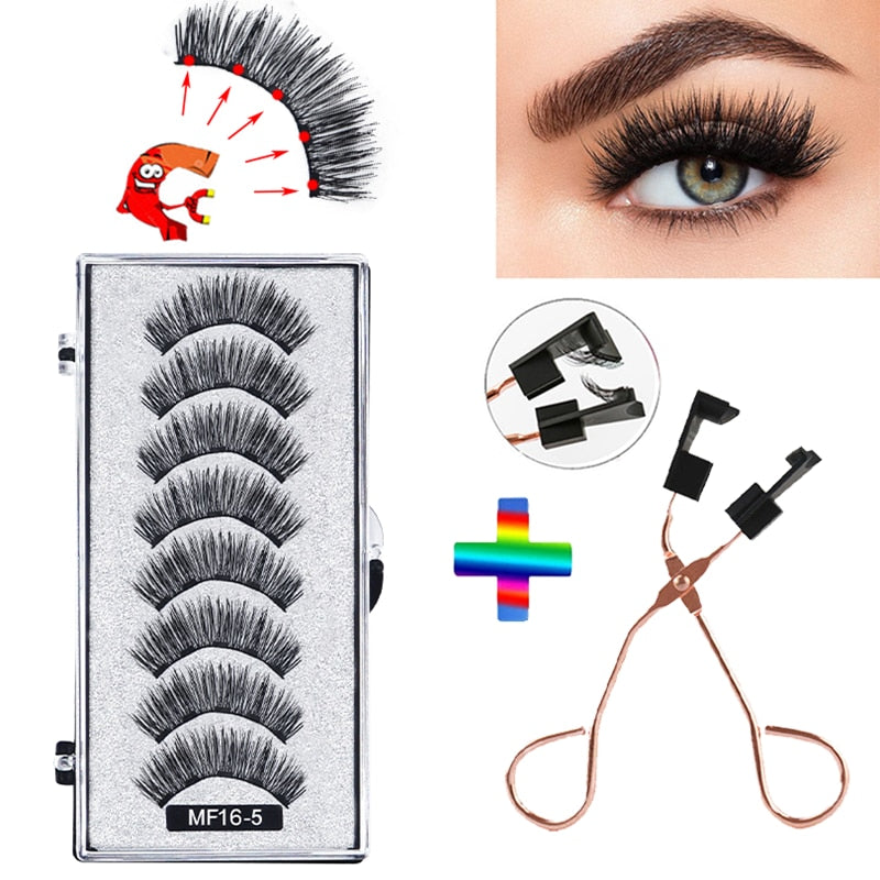 8 pcs/2 Pairs Magnetic Eyelashes with 5 magnets, Reusable Handmade 3D False Eyelashes Natural with Magnetic Tweezers