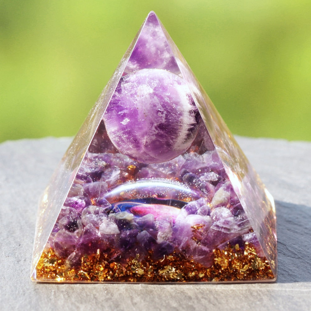 Glow In The Dark Planet Orgone Pyramid Amethyst Sphere Healing Orgonite Energy Generator Pyramid Jewelry Resin Decorative