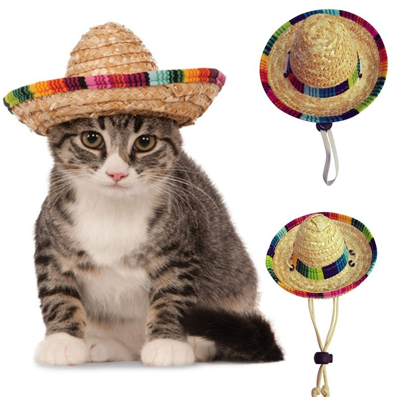 Fashion Pet Woven Straw Hat for Cat Sun Hat Sombrero for Small Dogs and Cats Beach Party Straw Costume Accessories to Act Cute