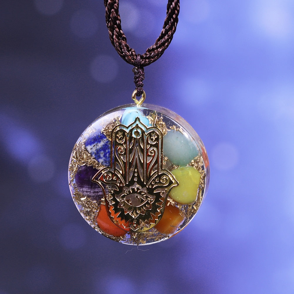 Hand Of Fatifa Orgonite Necklace Energy Stone Chakra Pendant Healing Reiki Yoga Meditation Jewelry Gift