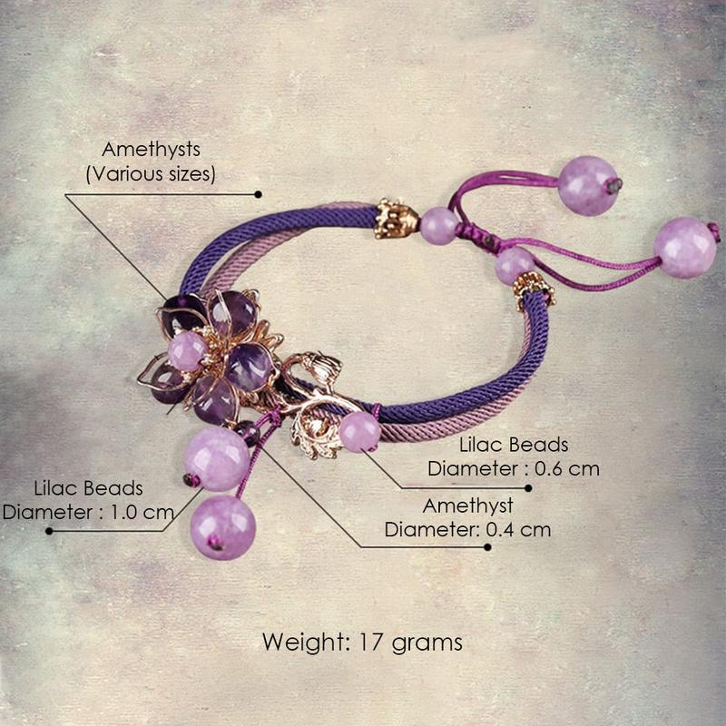 Cute Ethnic Purple Stone Flower Charms Bracelet Bangle for Women Crystal Bead Fit Love Jewelry Pulseras Gifts for the new year|Charm Bracelets|