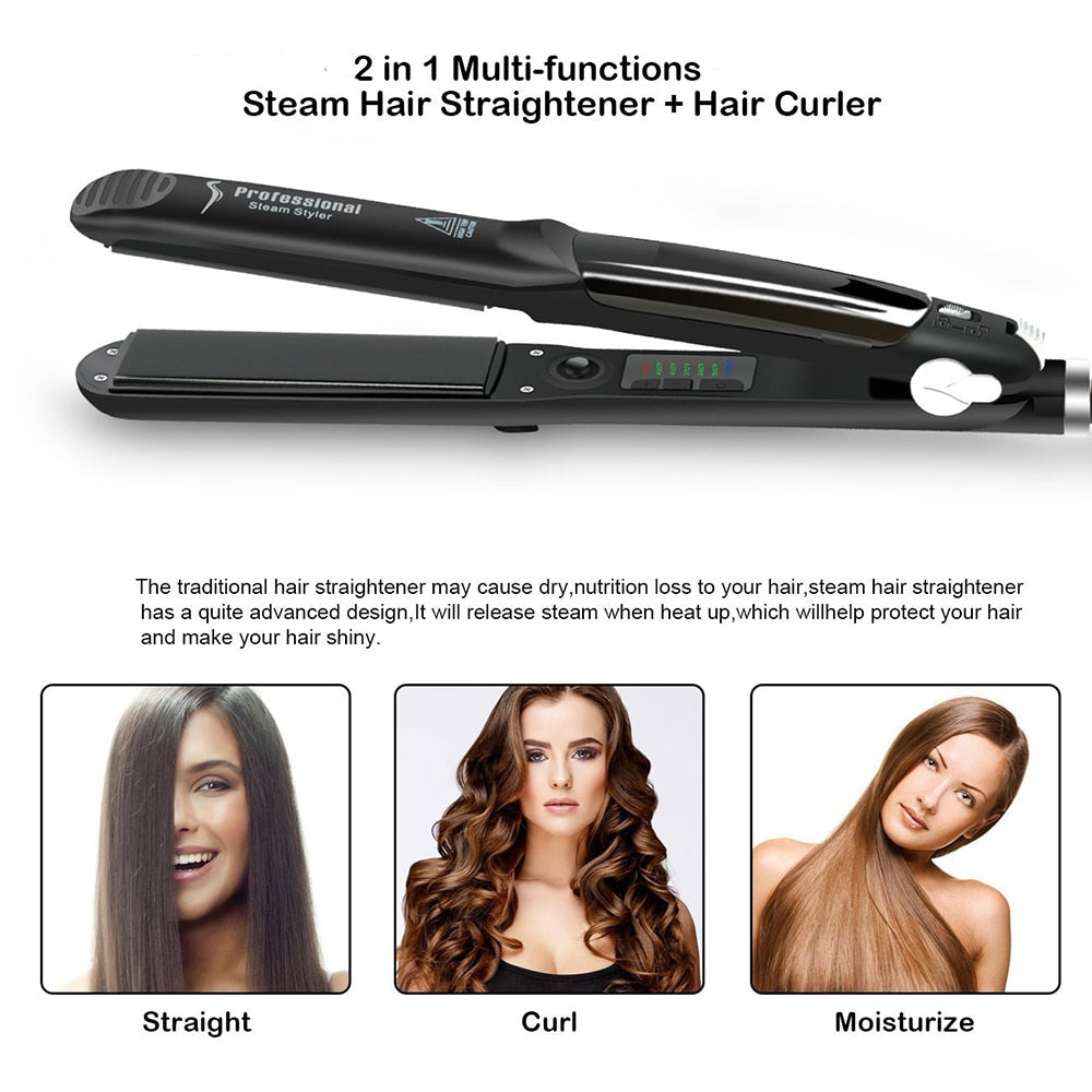 Professional Steam Hair Straightener Ceramic Vapor Hair Flat Iron Seam Hair Straightening Iron Curler Steamer Hair Styling Tool|steam hair straightener