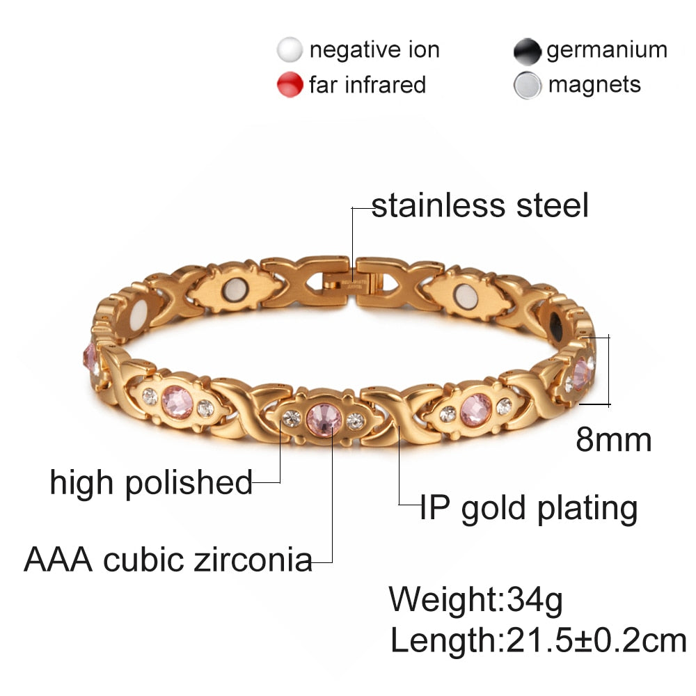 Vinterly Magnetic Bracelet Women Chain Crystal Gold color Stainless Steel Bracelet Women Cross Health Energy Bracelets for Women