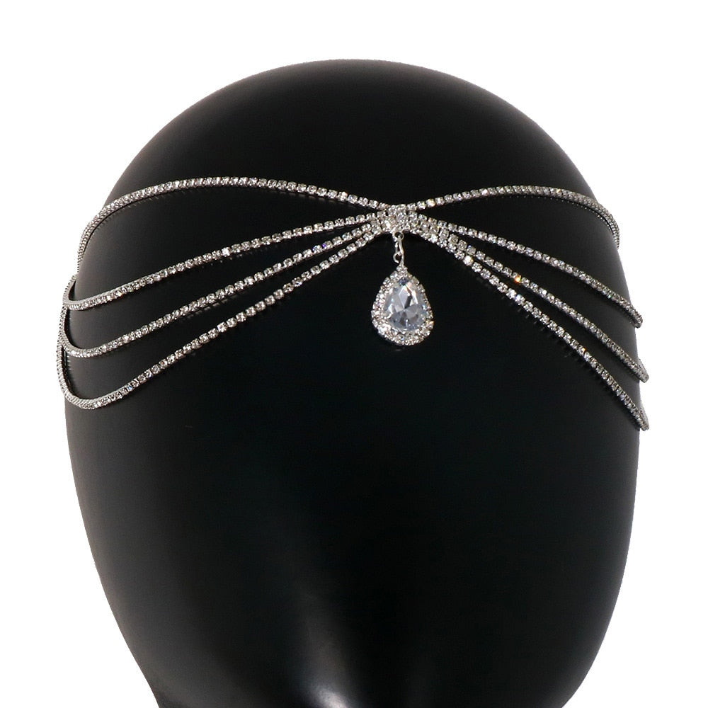 Boho Bridal Rhinestone Head Chain Headbands For Women Wedding Accessories Crystal Forehead Chain Indian Hair Jewelry - Hair Jewelry