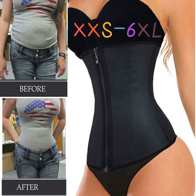 XXS 6XL Corset Body Shaper Latex Waist Trainer Cincher Zipper Underbust Weight Loss Slimming Shapewear Hourglass Belt Women Plus