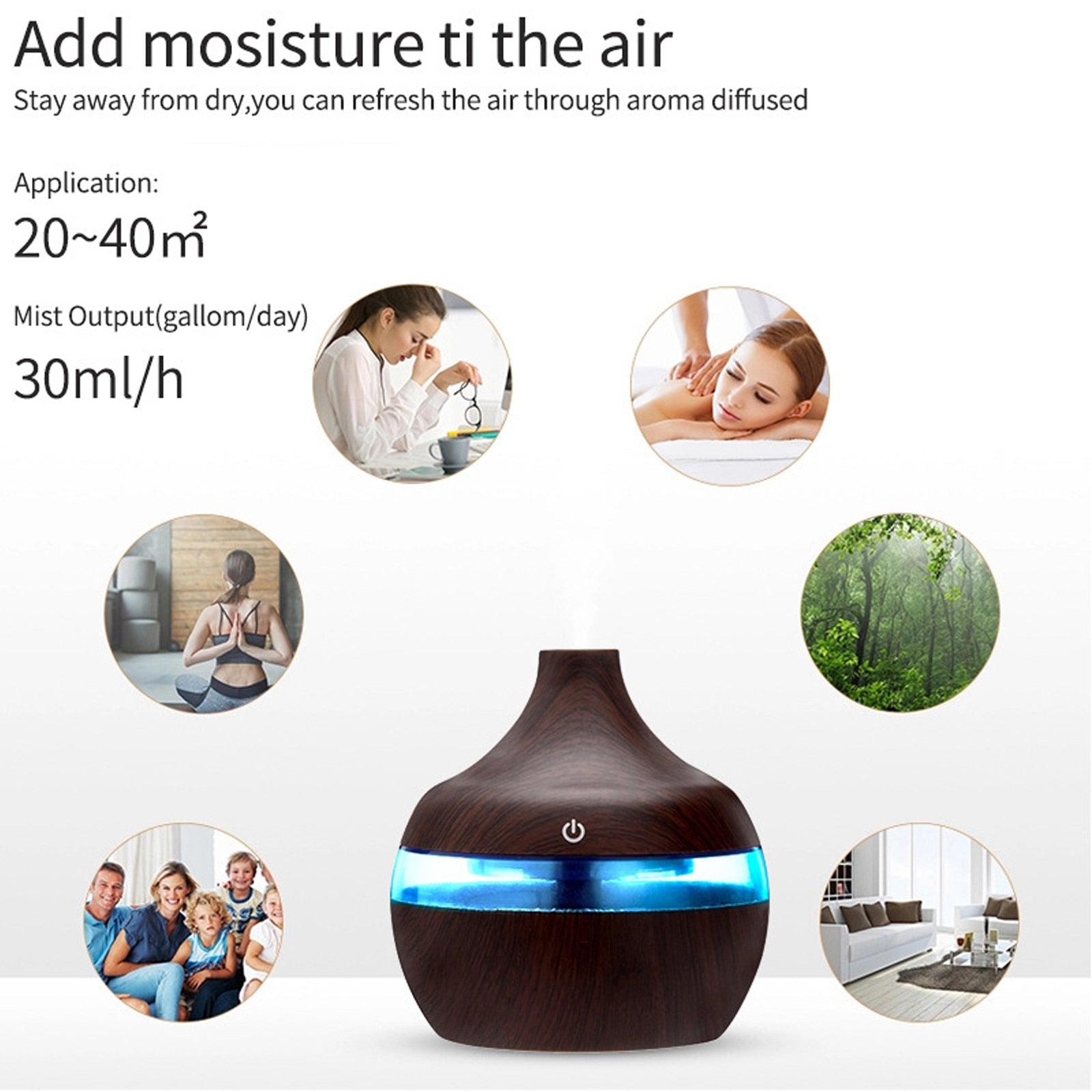 Air Aroma Essential Oil Diffuser LED Aroma Aromatherapy Vase Humidifier Reed Diffuser Portable Home Office Wood Diffuser|Reed Diffuser Sets|