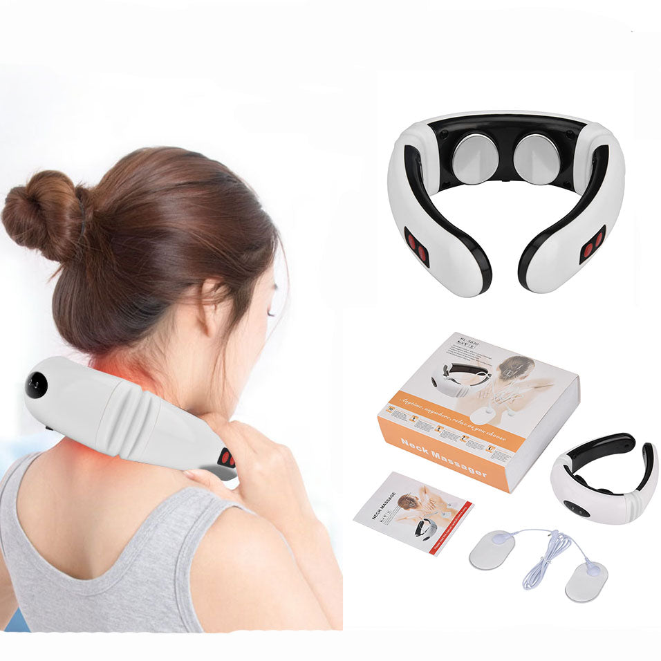 Electric Neck Massager Pulse Back 6 Modes Power Control Far Infrared Heating Pain Relief Cervical Physiotherapy Rechargeable|Neck Massage Instrument|