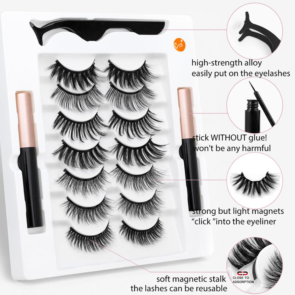 2/5/7/10 Pairs Magnetic Eyelashes Set Waterproof Magnet Eyeliner Long Lasting Natural Magnetic Lashes False Makeup