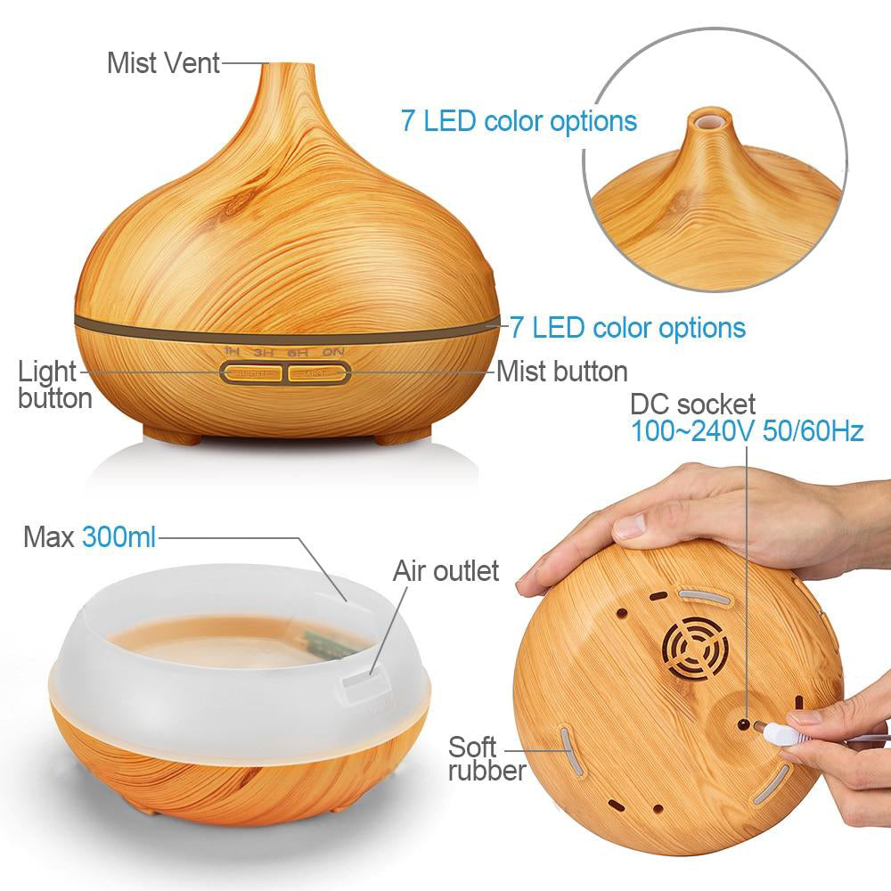 300ml Aroma Air Humidifier Wood Grain with LED Lights Essential Oil Diffuser Aromatherapy Electric Mist Maker for Home|mist maker|air humidifieraroma diffuser