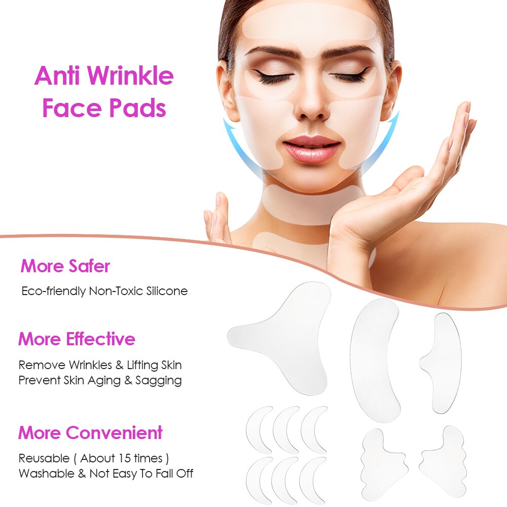 18 pcs Necklift & checklift chestlift Silicone Anti Wrinkle Patches For Face Lift Tapes Pads Reusable Chest Forehead Neck Eye Skin Wrinkle Removal Stickers