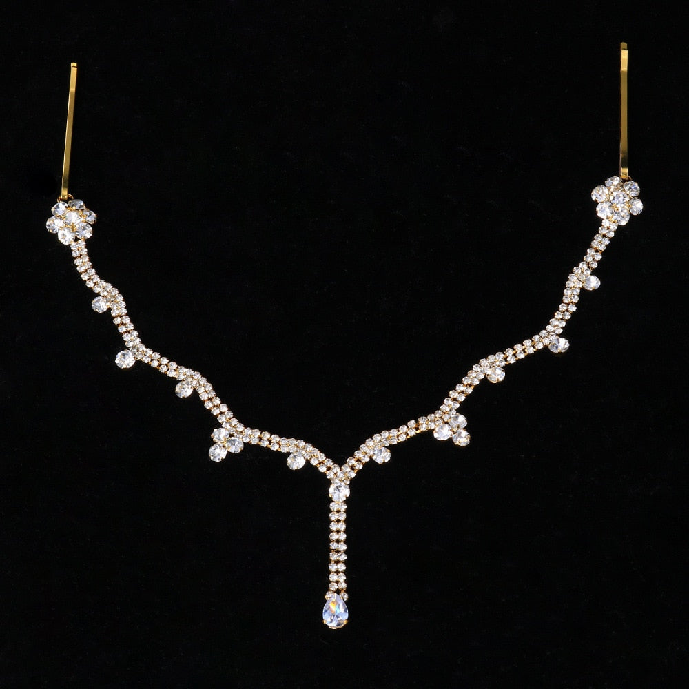 Bling Indian Pendant Forehead Chain Jewelry Tiara Headpiece Bridal Head Hair Wedding Crystal Headwear Accessories Gift - Hair Jewelry