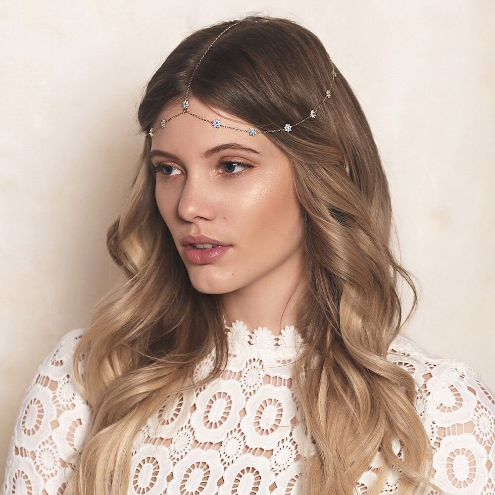 Simple Zircon Flower Headband Chain Headpiece Bridal Wedding Hair Jewelry Bohemia Hair Chain Women Hair Accessories - Hair Jewelry