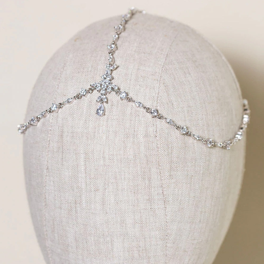 Boho Bridal Wedding Head Chain Exquisite Cubic Zirconia Leaf Forehead Headband Chain Hair Jewelry For Women Headpiece - Hair Jewelry