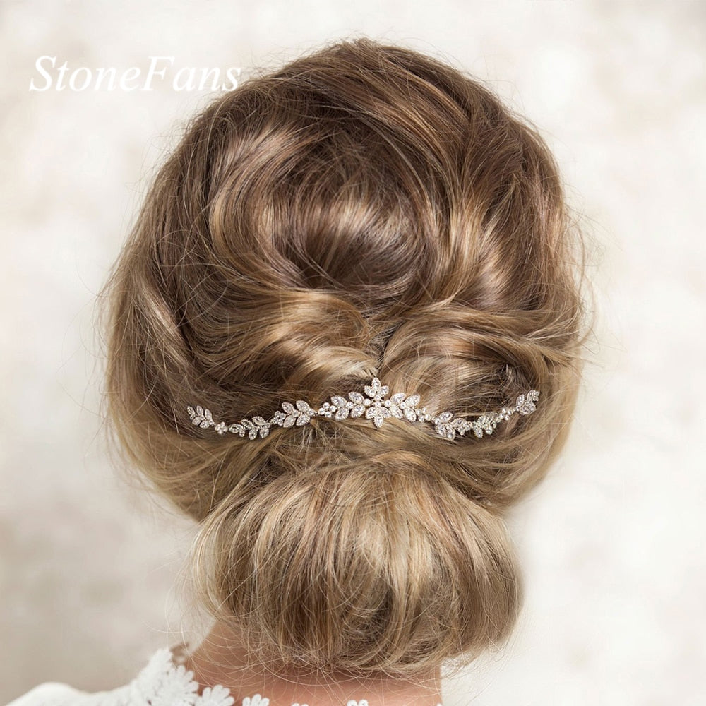Elegant Bridal Hair Accessories Leaves Rhinestone Crystal Headband Women Bride Head Chain Headpiece Headdress Jewelry - Hair Jewelry