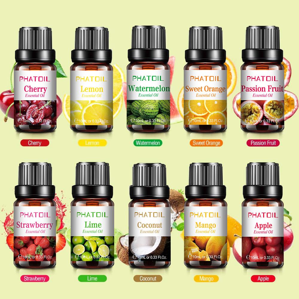 10pcs Fruit Fragrance Essential Oils Gift Set Strawberry Mango Watermelon Passion Fruit Coconut Flavoring Oil for Candle Making