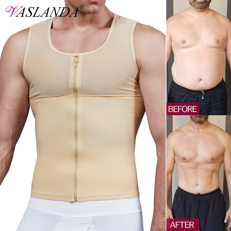 Mens Slimming Body Shaper Chest Compression Shirt Gynecomastia Moobs Undershirt Waist Trainer Belly Sweat Vest Workout Tank Tops|Shapers|