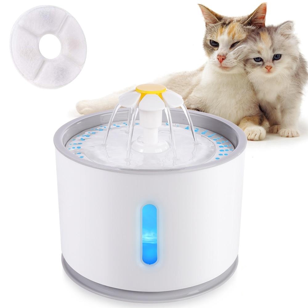 Automatic Pet Cat Water Fountain with LED Lighting 5 Pack Filters 2.4L USB Dogs Cats Mute Drinker Feeder Bowl Drinking Dispenser|Cat Feeding & Watering Supplies|