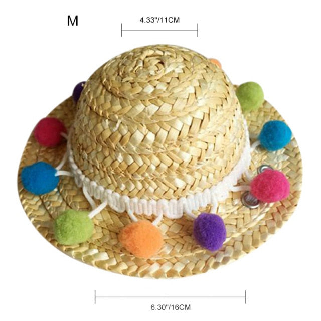 Fashion Pet Woven Straw Hat for Cat Sun Hat Sombrero for Small Dogs and Cats Beach Party Straw Costume Accessories to Act Cute