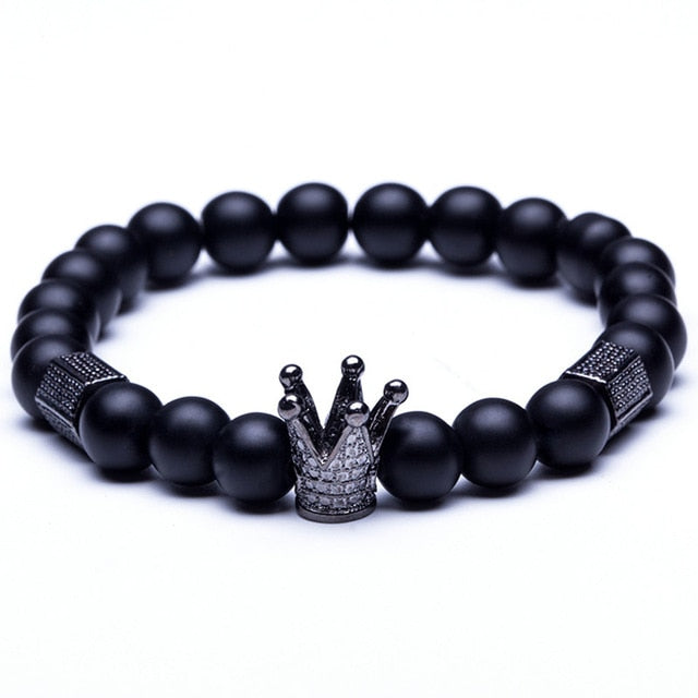 Lava Stone Natural Stone Beads Strand Bracelet for Men Crown Skull Pendant Charms Bracelet Male Jewelry Accessories Dropshipping|bracelets for|strand braceletsbracelet for men