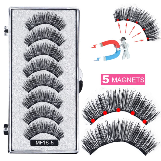 8 pcs/2 Pairs Magnetic Eyelashes with 5 magnets, Reusable Handmade 3D False Eyelashes Natural with Magnetic Tweezers