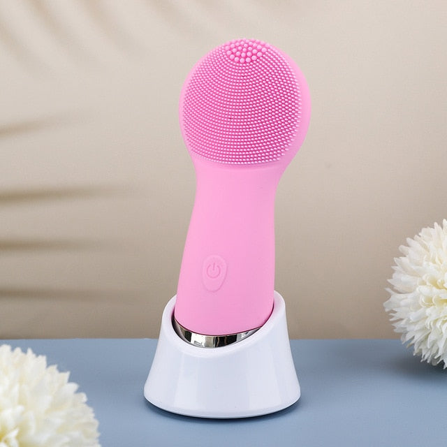 Facial Cleansing Brush Electric Face Cleanser Sonic Vibrating Waterproof Exfoliating Massaging Silicone Face Cleaning Brush|Powered Facial Cleansing Devices