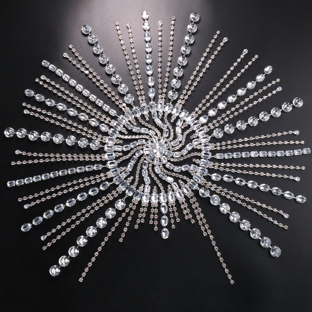 Geometric Crystal Tassel Hair Chain Bridal Headpiece for Women Rave Accessories Rhinestone Head Chain Hat Boho Jewelry| |