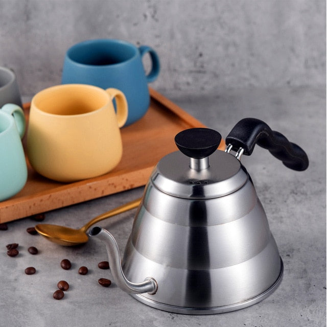 Stainless Steel Tea Coffee Kettle with Thermometer, Gooseneck Thin Spout for Pour Over Coffee Pot, Works on Stovetop, 40oz/1.25L