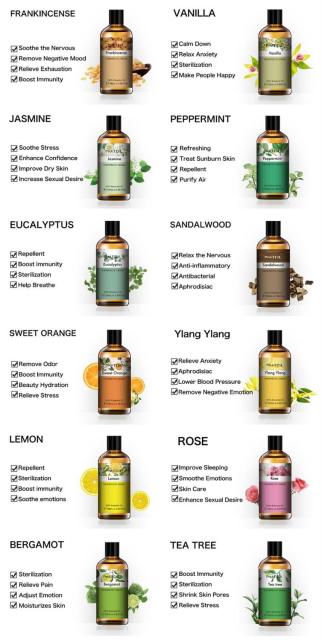 100ml Mint Eucalyptus Essential Oil Diffuser Pure Natural Essential Oils Lavender Vanilla Sandalwood Chamomile Lemon Tea Tree